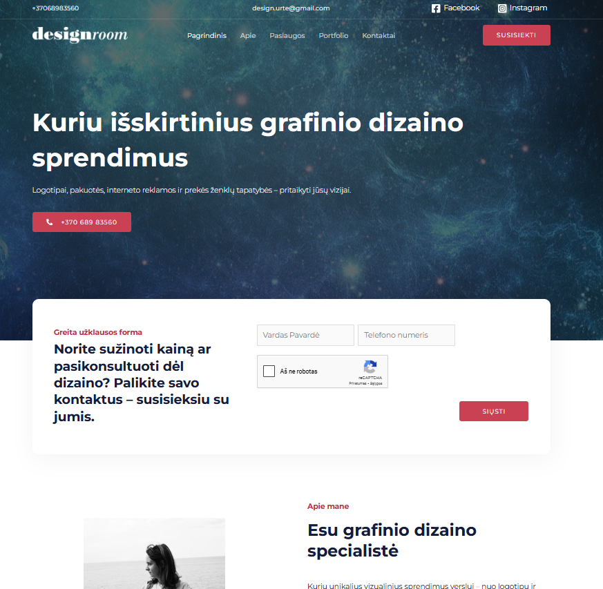 Interneto svetainės dizaino maketas ekrane